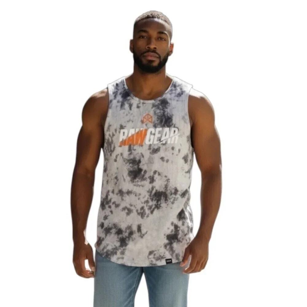 NWT RawGear Grey White Tie Dye Low Cut Muscle Tank Top Men's Size Medium